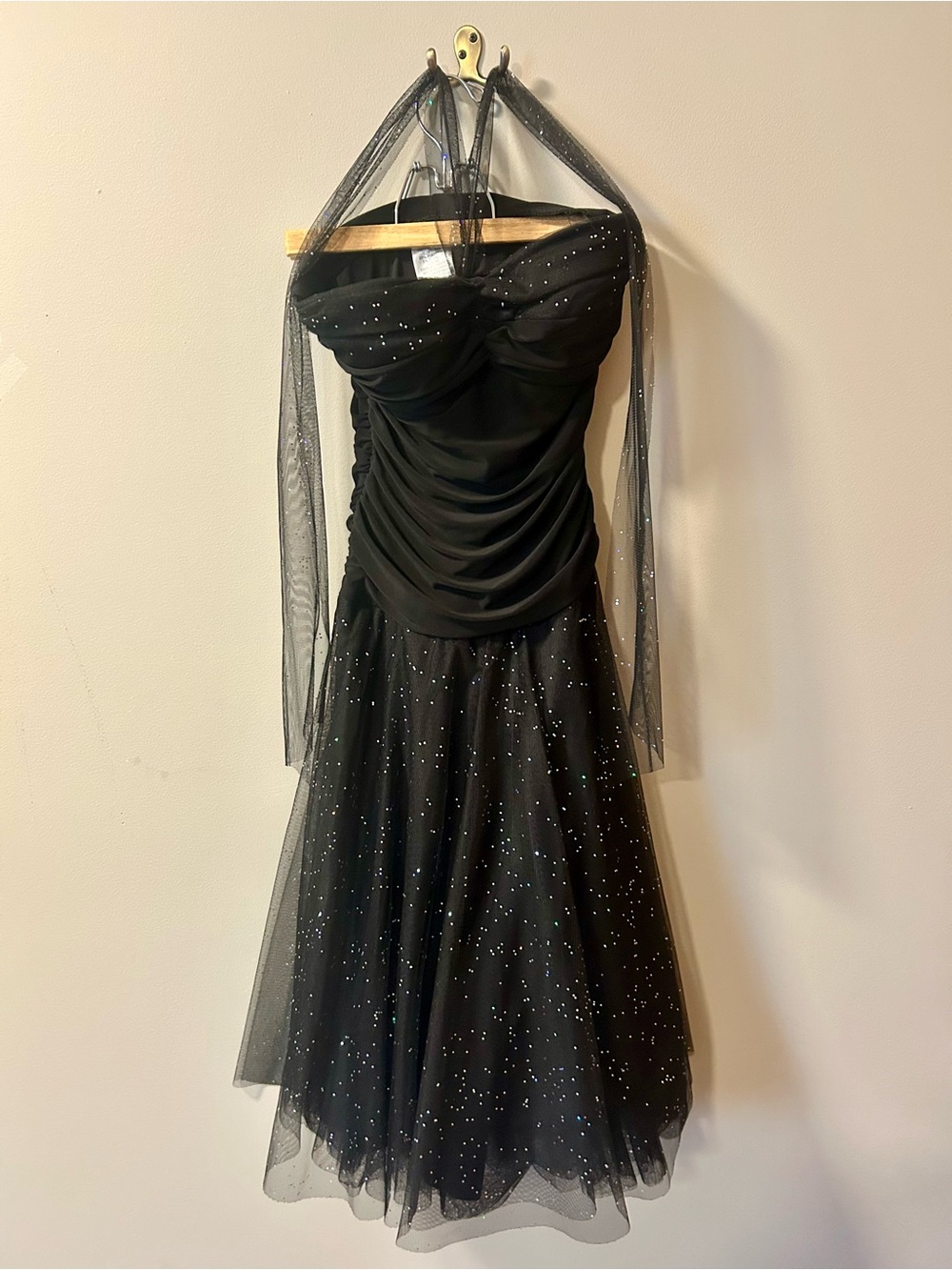 B Darlin Vintage Y2K Sparkle Ruched Tulle Gown Dress Cocktail Prom Homecoming
